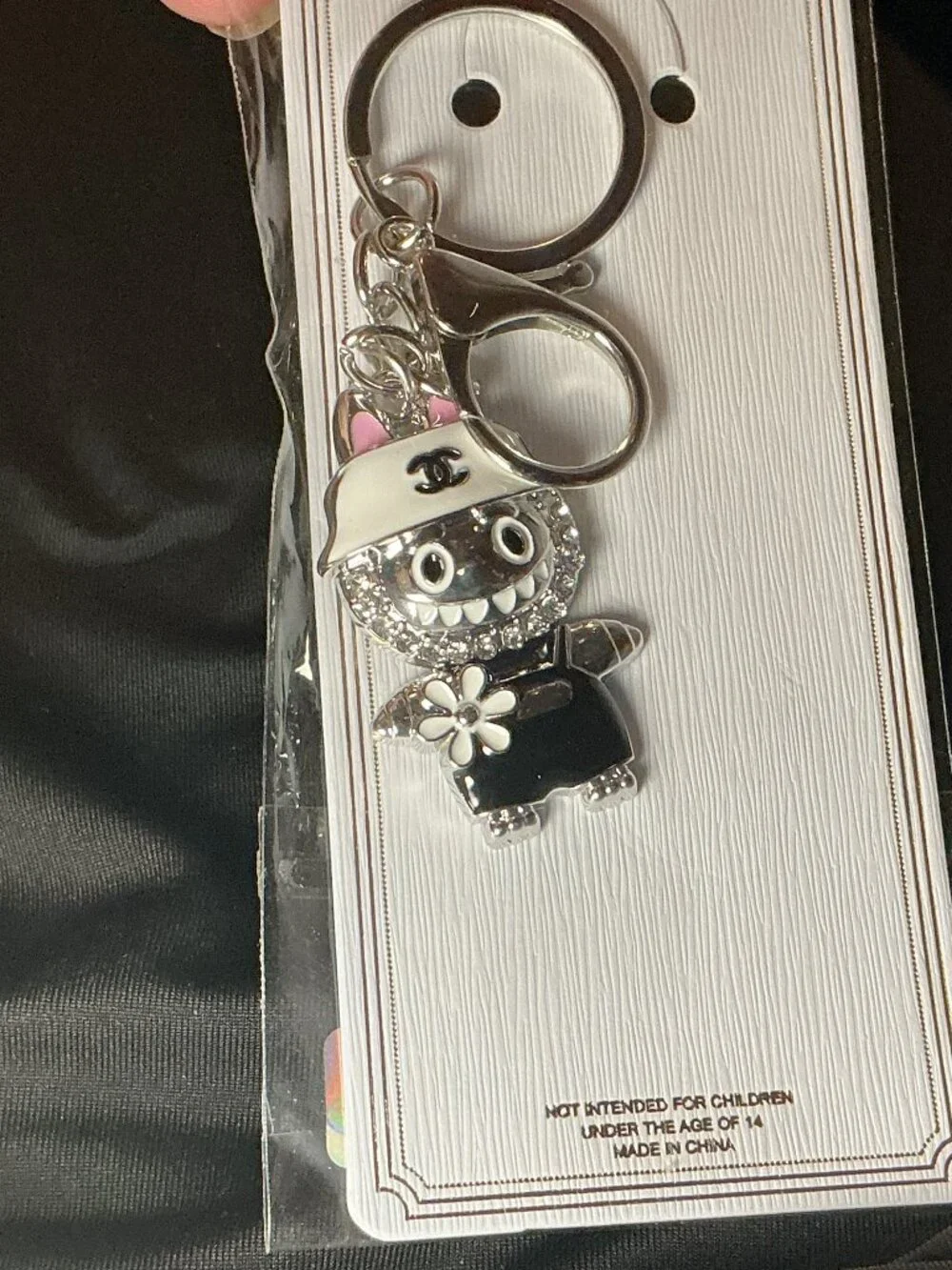 ★ Black White Baseball Player Keychain Silver Hardware Bag Charm New